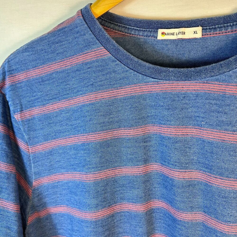 Marine Layer Men's Blue Red Preppy Signature Striped Crewneck SS T-Shirt Size XL - Picture 6 of 11